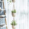 Unique white cotton hanging pot stand handmade with rope