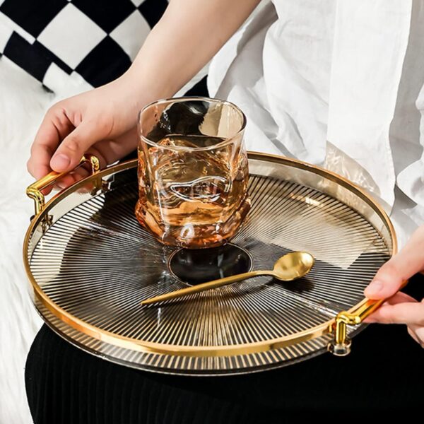 Round Serving Tray with Transparent Acrylic Handles