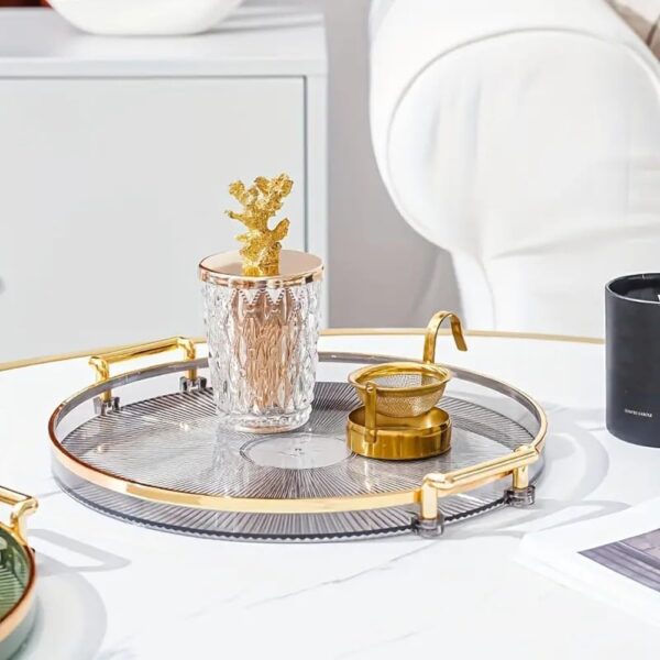 Modern Round Tray with Clear Acrylic Handles for Snacks