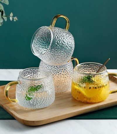 Premium glass tea cups set with elegant design for home and café