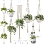 Traditional macrame cotton plant hanger in natural white with nursery pot