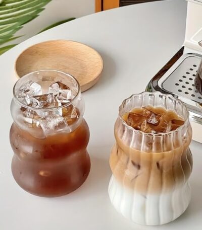 Transparent Glass Sipper Set with Wave Shape Mason Jar and Glass Straw