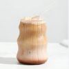 Stylish Mason Jar Glass Sipper with Wave Design and Reusable Glass Straw