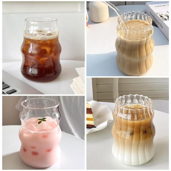 Crystal Clear Wave Shape Mason Jar Glass Sipper with Straw