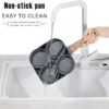 Easy-clean nonstick pancake pan with four cups on a gas stove