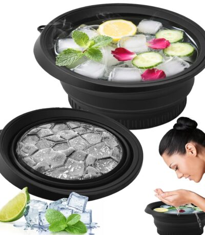 Face ice bath bowl with built-in ice tray for skincare therapy