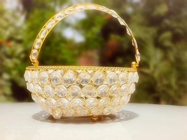Elegant modern flower basket sculpture in crystal design