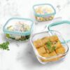 Transparent glass container with clip seal for kitchen storage