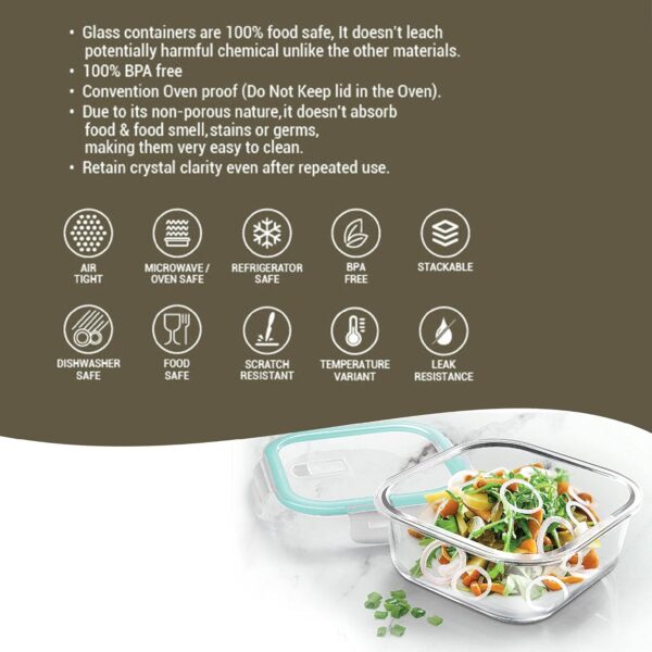 Durable borosilicate clip lock glass box for leftovers and snacks
