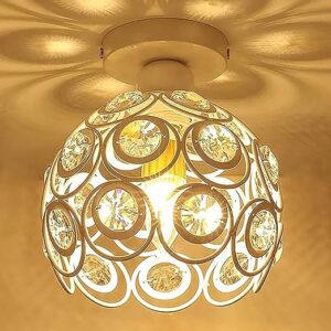 Modern dual ring crystal flush mount ceiling light in metal finish