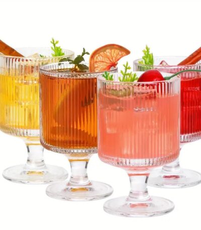 Vintage vertical striped wine glasses set of 6 for dining and bar use