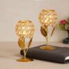 Crystal gold plated flower tealight candle holder for home décor