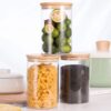 Transparent 1000ml glass food storage containers with bamboo lids