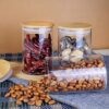 Modern kitchen glass food jars with bamboo wood covers
