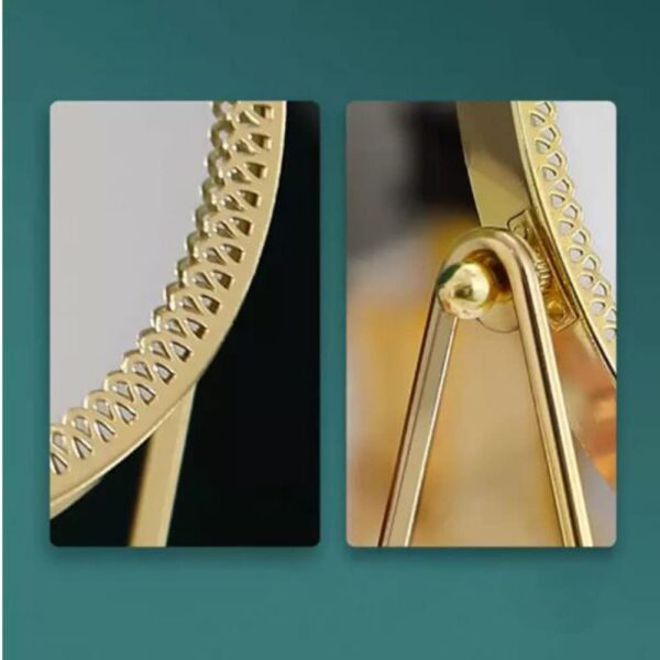 Portable desk mirror with golden frame and rotation