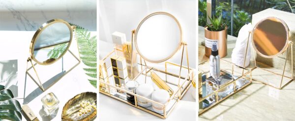 Elegant tabletop makeup mirror with 360-degree rotation