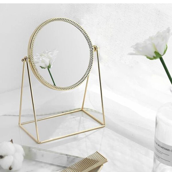 Classic round vanity mirror with gold finish for women