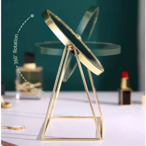 Portable desk mirror with golden frame and 360 rotation