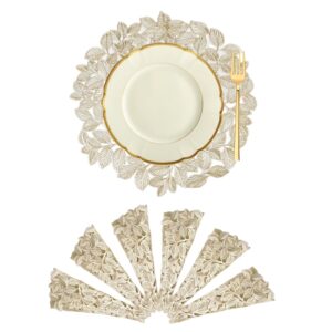 Golden leaf-shaped placemat enhancing elegant dining setup