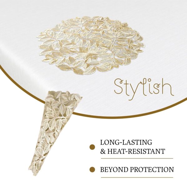 Shimmering small leaf gold placemat adding luxury to table décor