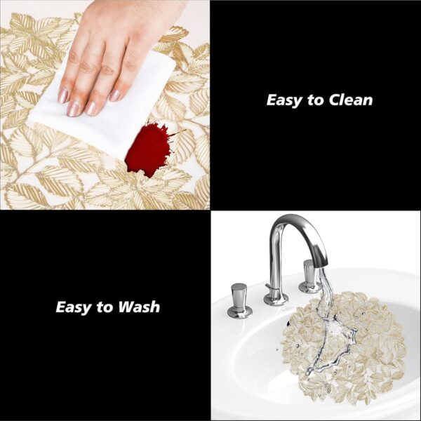 Round golden table mat decorated with small leaf design