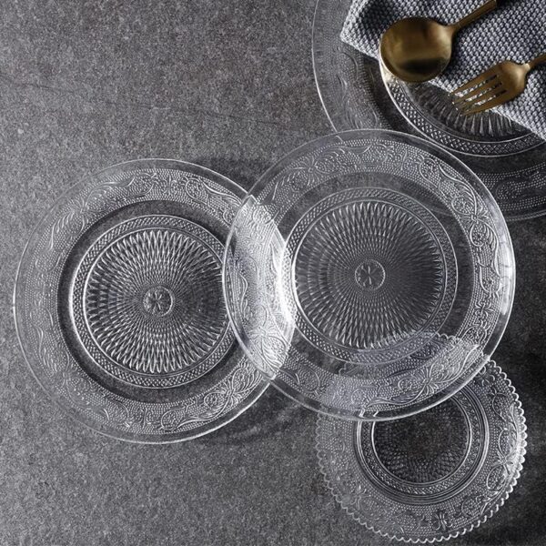 Versatile glass serving plate set for indoor and outdoor use