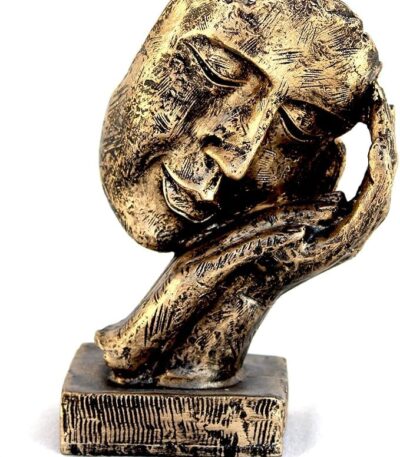 Handcrafted resin human face figurine with abstract hand-on-face pose for modern home décor