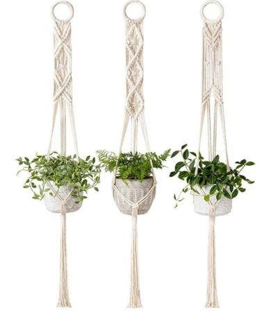 Boho style macrame plant hanger made with durable cotton rope
