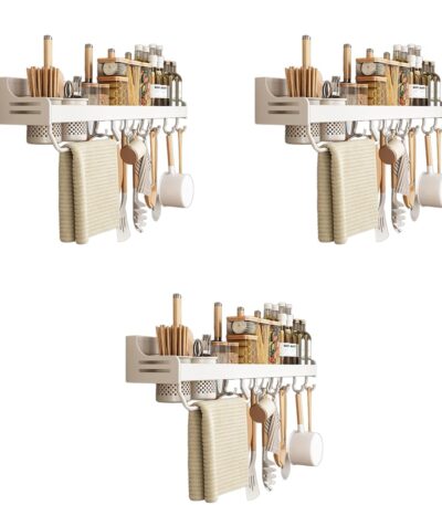 Rugged aluminium kitchen wall seasoning jar holder with utensil organizer