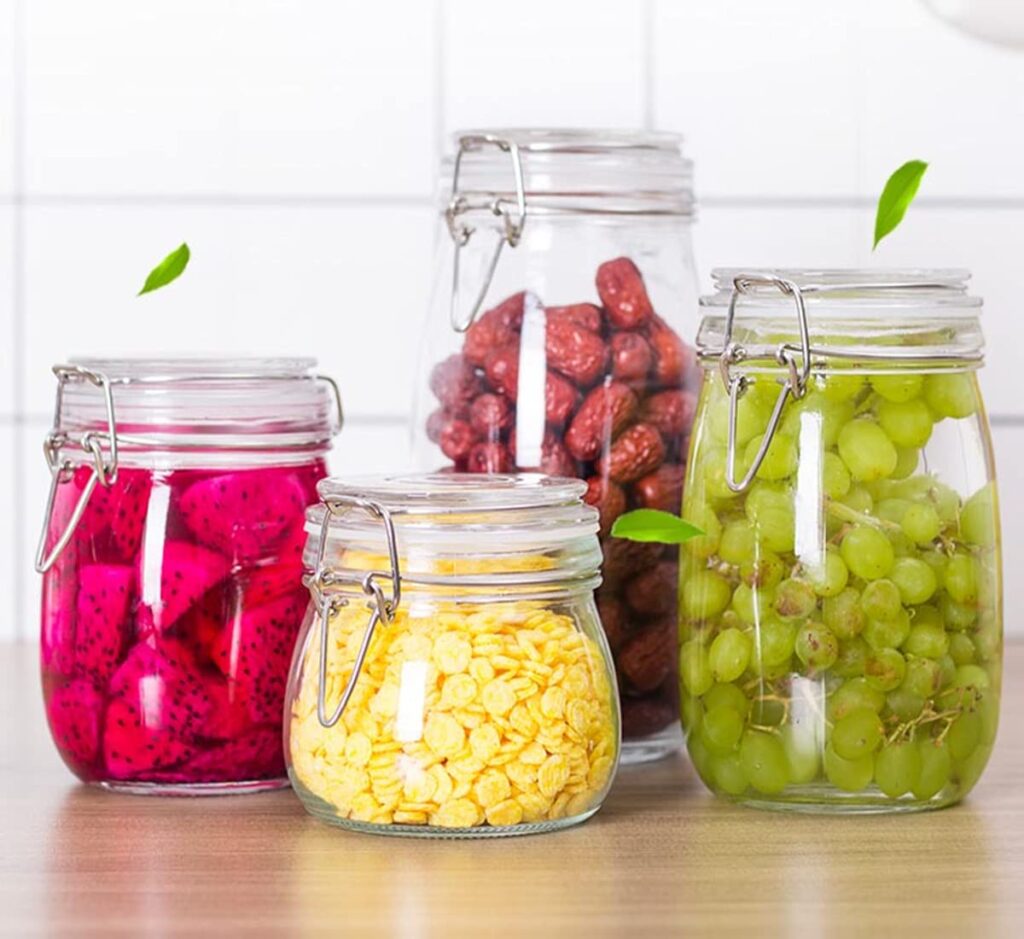 Transparent glass jar with airtight rubber seal lid