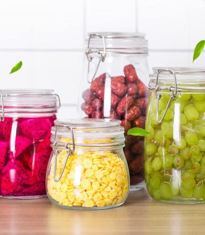 Transparent glass jar with airtight rubber seal lid
