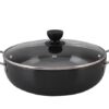 Non-stick aluminium kadhai with glass lid for everyday cooking