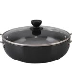 Non-stick aluminium kadhai with glass lid for everyday cooking