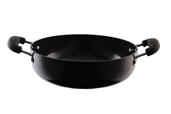 Stylish black non-stick aluminium kadhai for daily meals