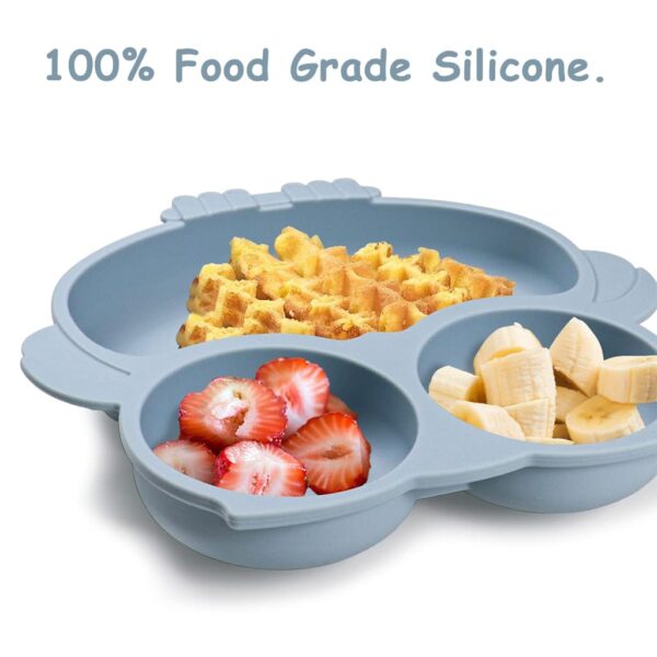 Baby suction plate with three sections for mess-free meals