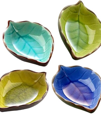 Elegant ceramic leaf shaped dipping bowl for sauces and condiments