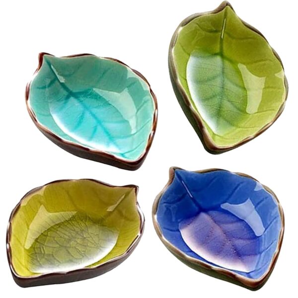 Elegant ceramic leaf shaped dipping bowl for sauces and condiments