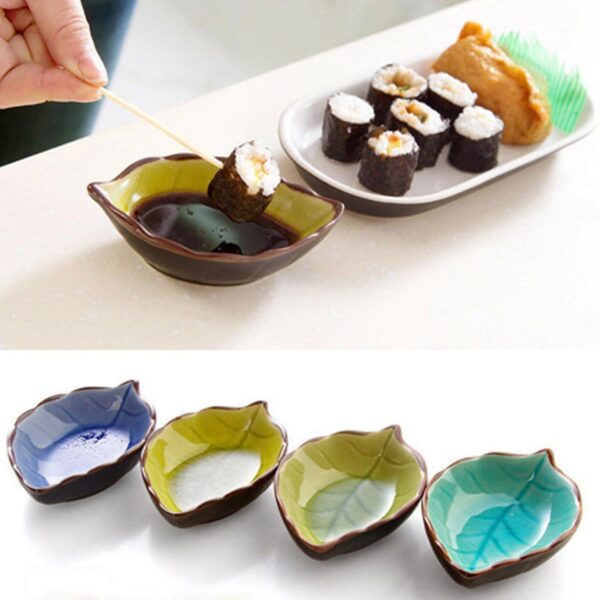 Artistic ceramic dipping bowl with leaf motif for home décor