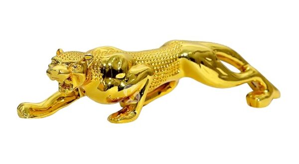 Golden panther resin statue with modern abstract design