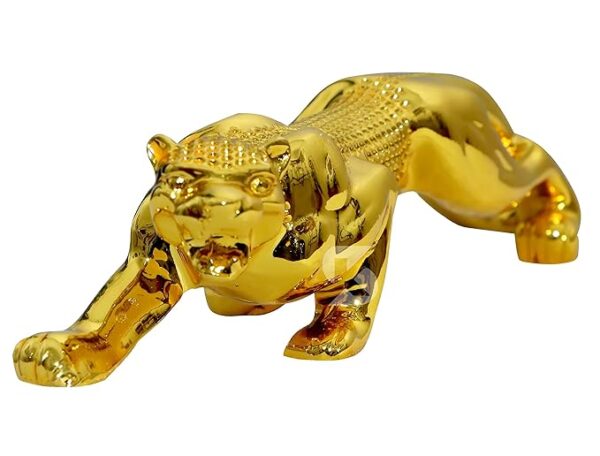 Golden jaguar statue – contemporary animal décor showpiece