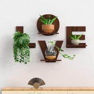 Modern multipurpose wall shelves with decorative flower pots