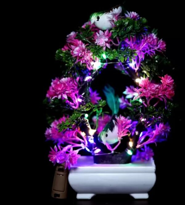 Artificial bonsai plant with sparrow figurine for office desk décor