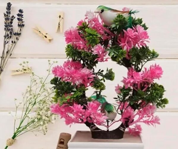 Handmade artificial bonsai with sparrow statue for tabletop décor