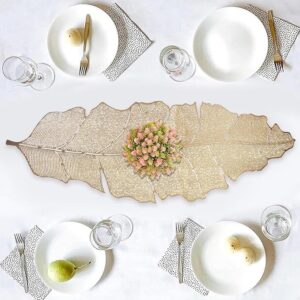 Elegant golden leather table runner for dining table centerpiece