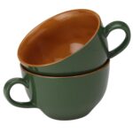 Wide ceramic mug with large handle for soup and coffee, microwave safe