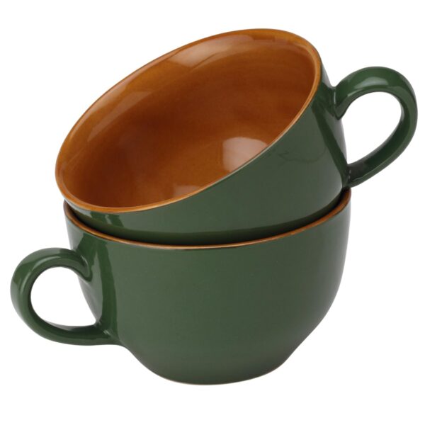 Wide ceramic mug with large handle for soup and coffee, microwave safe