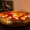 Traditional metal bowl with flower pattern for candle displays