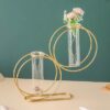 Modern metal frame double ring clear glass vase for flowers