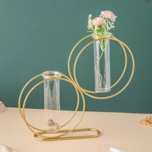 Modern metal frame double ring clear glass vase for flowers