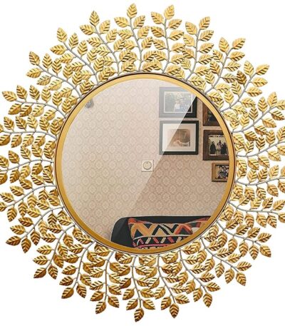 Botanical-inspired wall mirror with iron stems and leaves